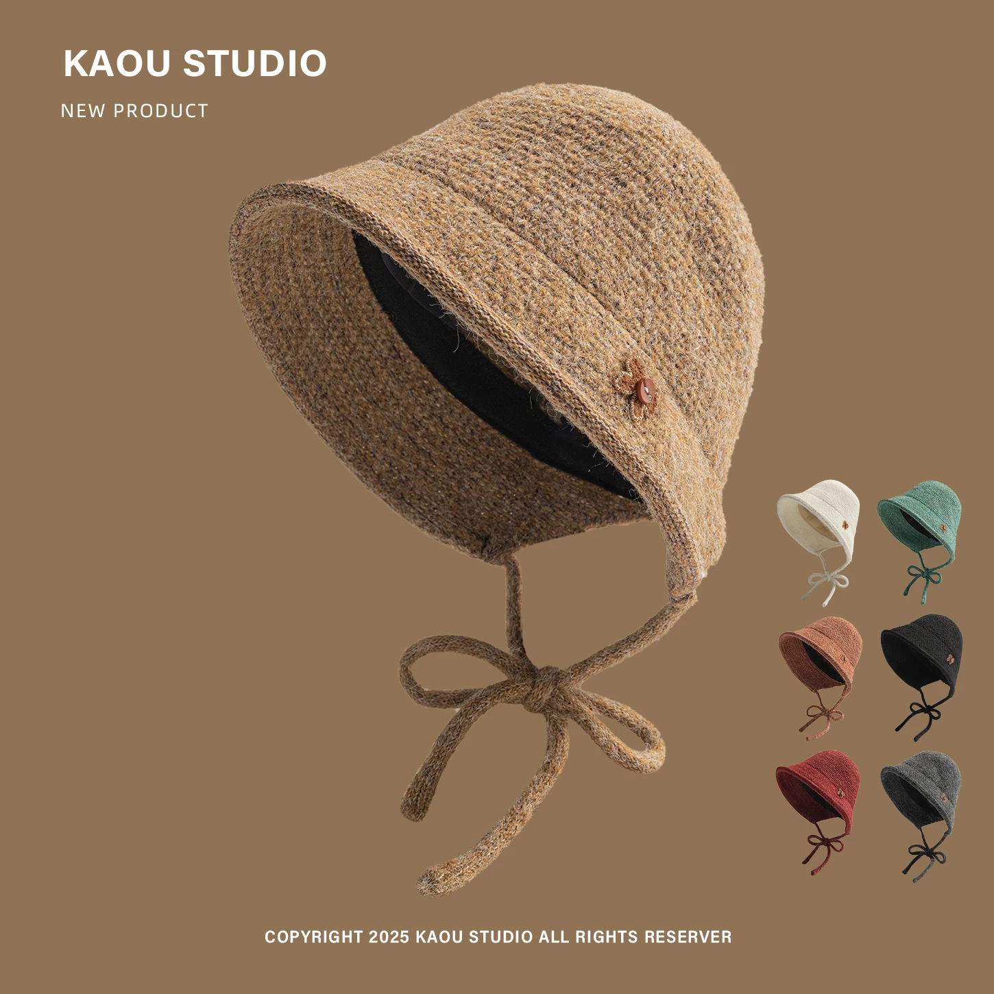 

Autumn Winter Vintage Knitted Hat with Bowknot Warm Windproof Bucket Hat Versatile Fisherman Hat