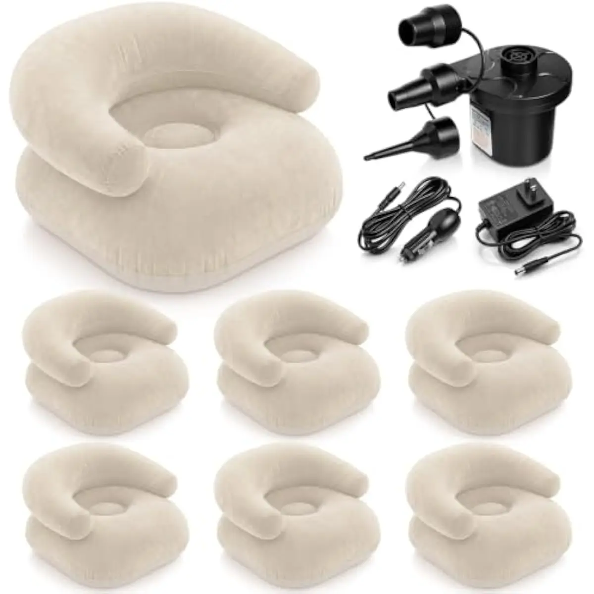6 Inflatable Foldable Bean Bag Chairs with Electric Pump for Adults Outdoor Indoor Use Portable Lightweight U-Shaped Seating Com