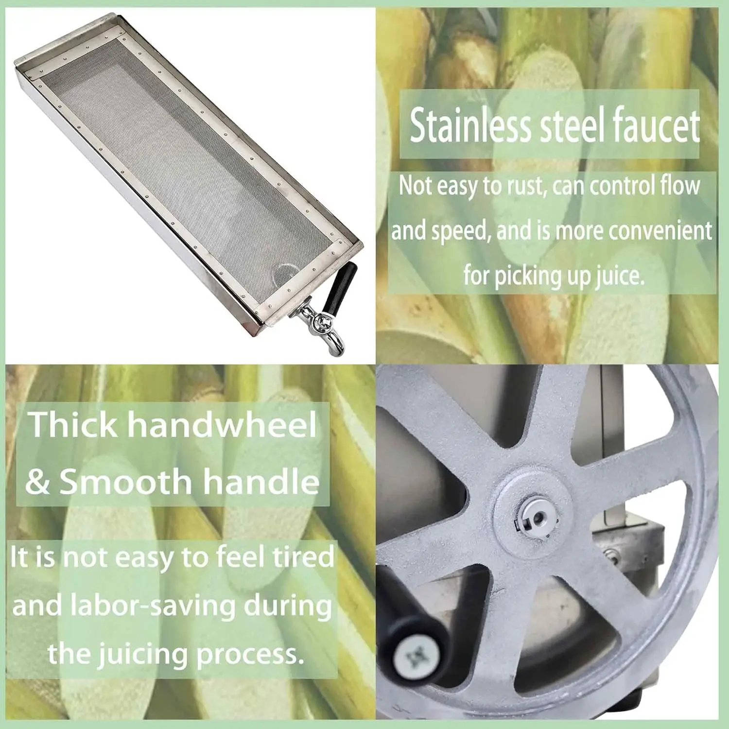 عصارة ضغط الزنجبيل اليدوية المصنوعة من الفولاذ المقاوم للصدأ مع 3 بكرات، عصارة ضغط قصب السكر التجارية مع ملعب قصب السكر