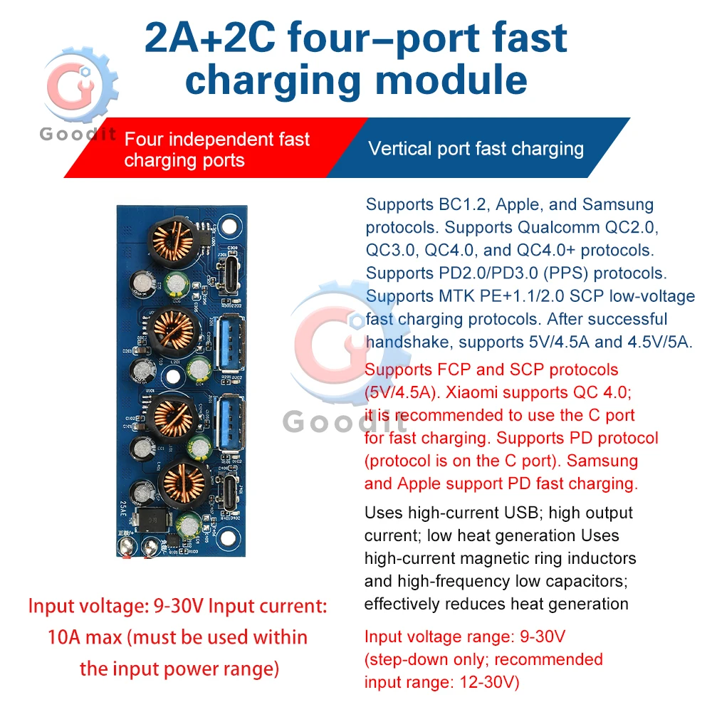90W Fast Charge Module PD3.0 QC4.0 SCP Type-C USB-A Mobile Phone Quick Charge Adapter 6-35V Step Down Module  for iPhone Samsung