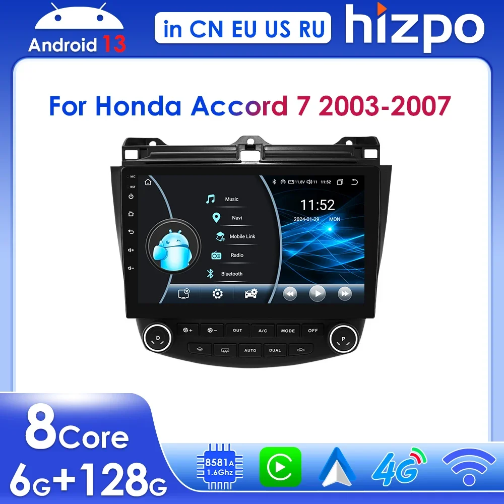 Hizpo Android 13 Wireless Carplay for Honda ACCORD 7 2003-2007 Navi 10.1