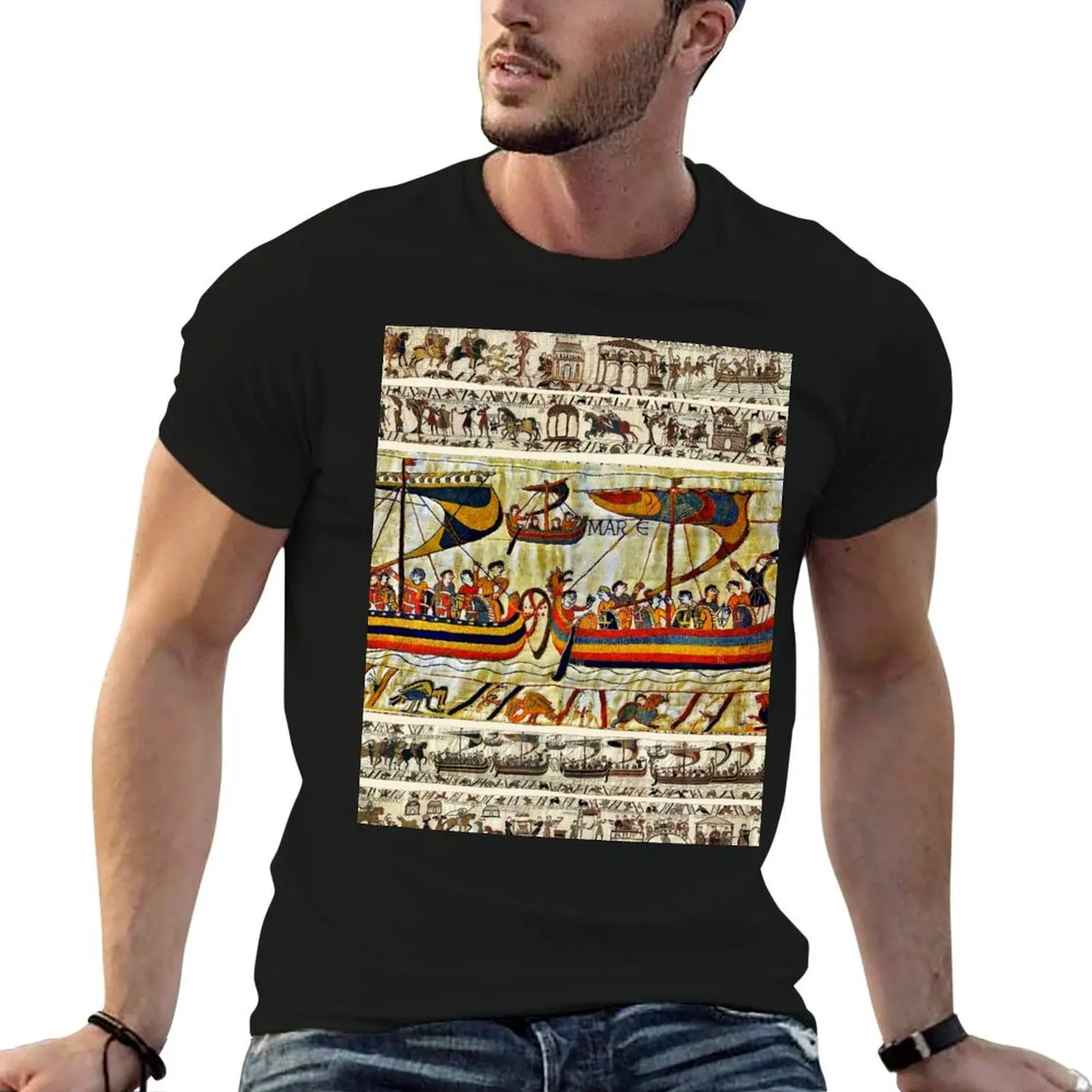 THE BAYEUX TAPESTRY ,VIKING SHIPS T-Shirt tops Man t-shirt fitted t shirts for men
