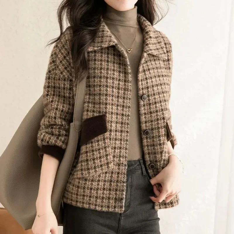 Female Tweed Coats and Jackets Winter Plaid Outerwear Check Long Sleeve 2025 New Collection Deals Women's Wool & Blend Blazers