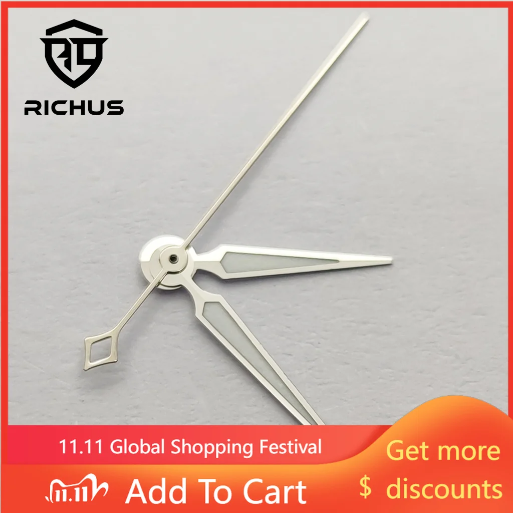 ساعة RICHUS NH35 عقارب فضية عقارب خضراء مضيئة تناسب حركة NH34 NH35 NH36