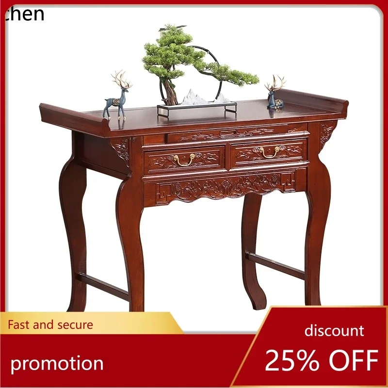 r5.20 Household Altar Table Ancestor Hall Buddha Shrine Temple Solid Wood Buddha Niche Worship Table Solid Wood Platform