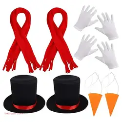 Snowman Costume Black Hat Kids Snowmen Fashion Black Hat Scarf White Gloves Christmas Party Cosplay Costume Set