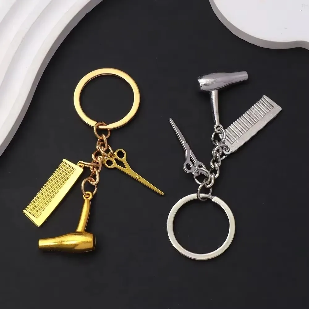Gift Mini Comb Barber Keychain Metal Hair Dryer Key Chain Hanging Ornament Bag Hanging Decoration For Men Women