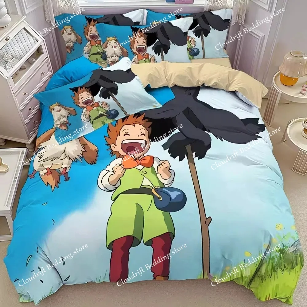 comic Hayao Miyazaki,Microfibre Bedding Sets, Children's Bed Linen with Zip Ponyo Motif , Room Decor Duvet Cover for  adult