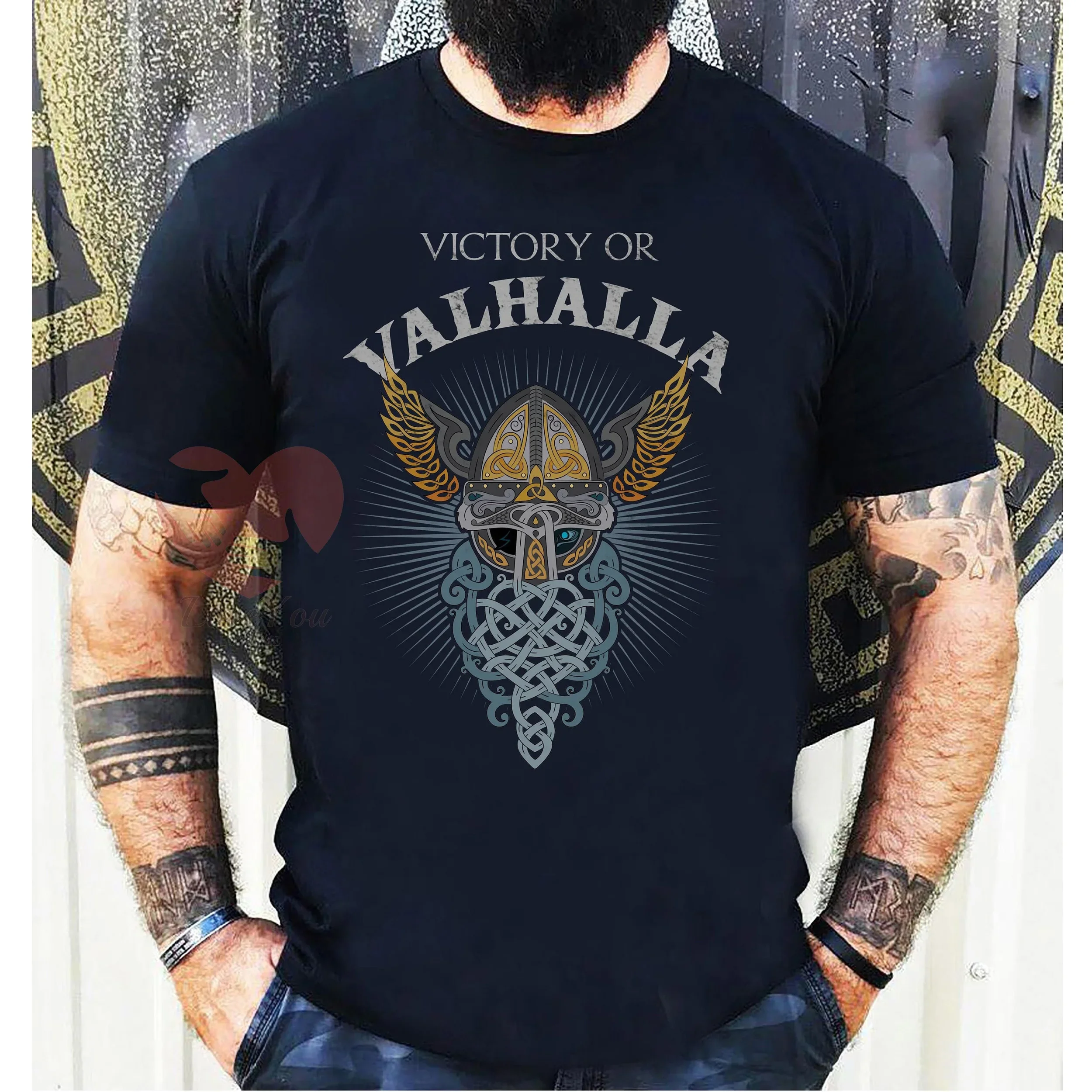 Nordic warriors God Odin Victory of Valhalla T Shirt New 100% Cotton Short Sleeve O-Neck T-shirt Casual Mens Top
