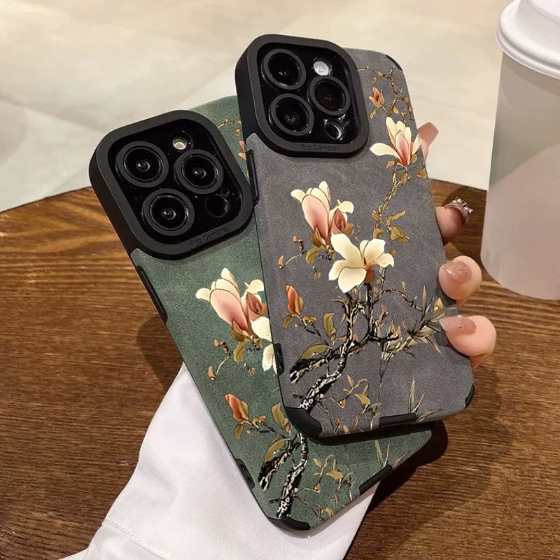 Elegant Magnolia Flower Phone Case for iPhone 17 16 15 14 13 12 11 Pro Max X XR XS Max 16 Plus Shockproof Leather Silicone Cover - view 5
