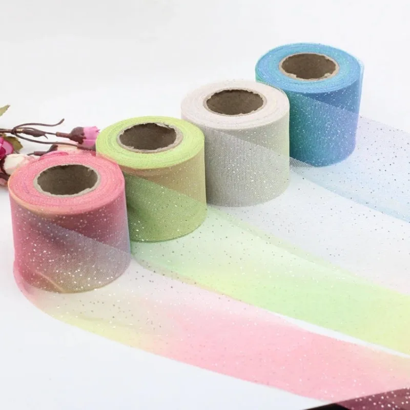 5Meter/Lot 60mm Snow Yarn Rainbow Gradient Organza Ribbon DIY Hair Clip Handmade Clothing Accessories Material Home Decoration