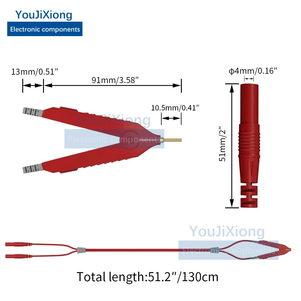 2PCS LCR Lead Bottom Resistor 4 Wire 4mm Safety Banana Stopper Kelvin Clip Plated Probe - Image 3