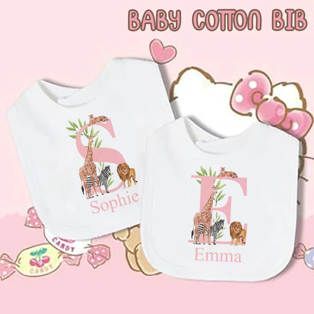 Personalized Baby Bib Safari Animals Print Bibs Custom Name Girls Wild One Birthday Present Infant Saliva Towel Baby Shower Gift