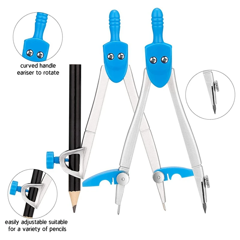 Hot TTKK Geometry Set 20 Pcs Math Supplies Kit,Including Compass,Protractor,Ruler,Eraser,Pencil Ect,For Drawing And Measurement