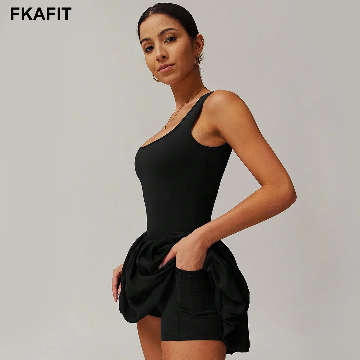 Women's Tennis Skirt Dress One Piece Sleeveless Skirt Badminton Running Yoga Jumpsuit Sports Wear Anti-Light Walking Dress