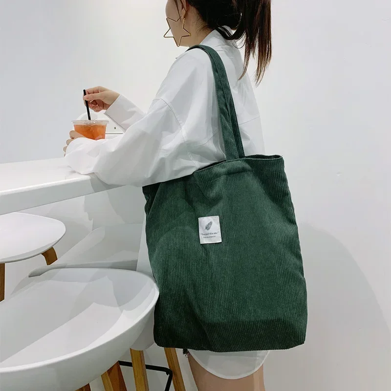 Corduroy Bag Handbags for Women Shoulder Bags Female Soft Environmental Storage Reusable Girls Small and Large Shopper Totes Bag