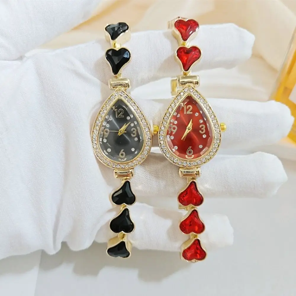 

Sweet Alloy Heart Bracelet Watch Waterdrop Shaped Case Fashion Accessory Heart Wristwatch Shiny Women's Quartz Watch Daily Use