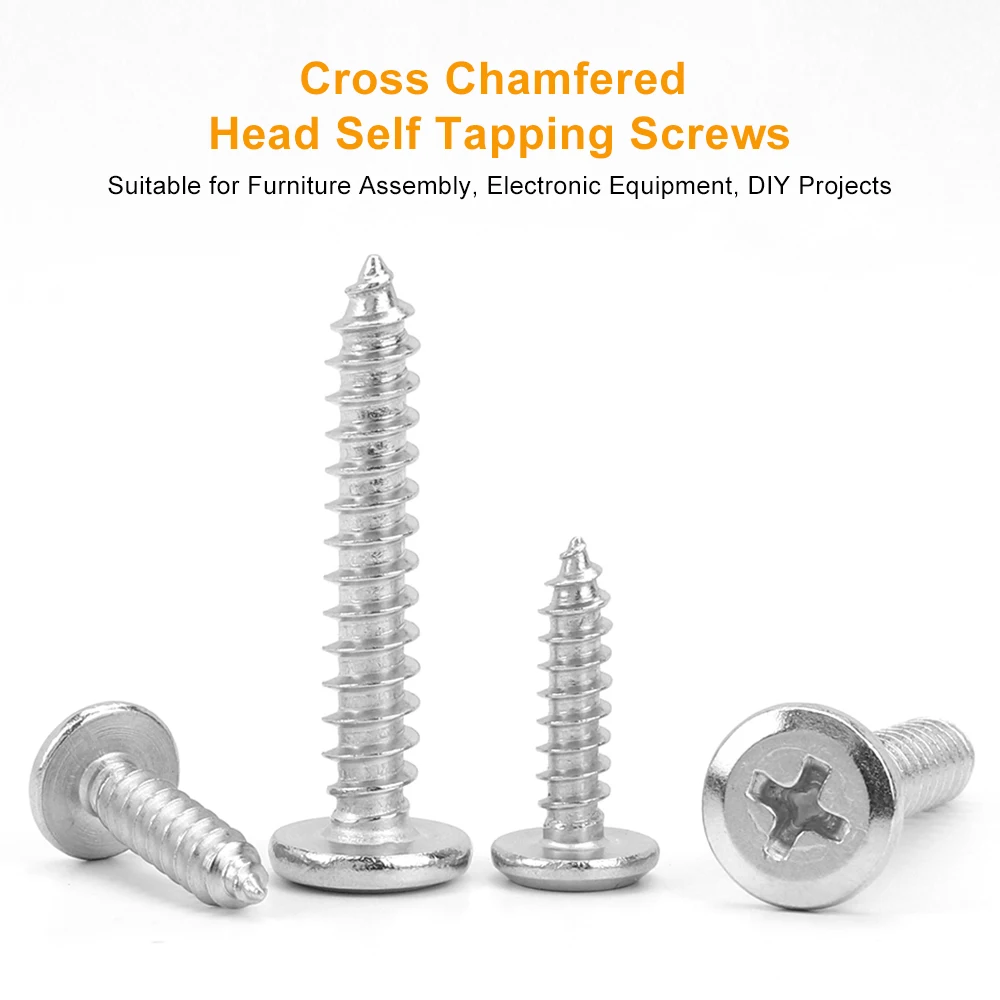 JUIDINTO 5-30pcs/bag 304 Stainless Steel Phillips Chamfered Head Self Tapping Screws M3 M4 M5 M6 M8 Cross CSK Furniture Screws