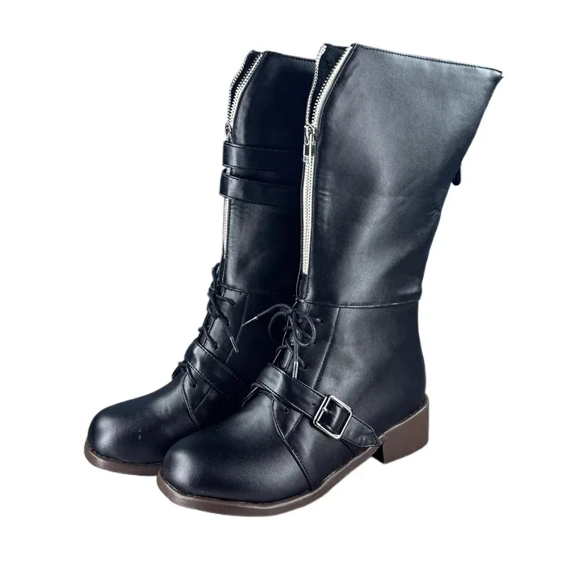 

2025 11 Game Arknights Mon3tr Cosplay Shoes Boots Black PU Leather Boot For Women Girls Halloween Party Carnival Props