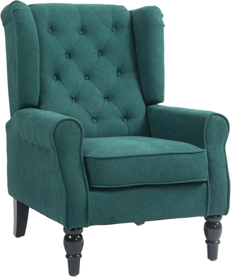 

Button-Tufted Accent Chair with High Wingback, Rounded Cushioned Armrests and Thick Padded Seat, Dark Green