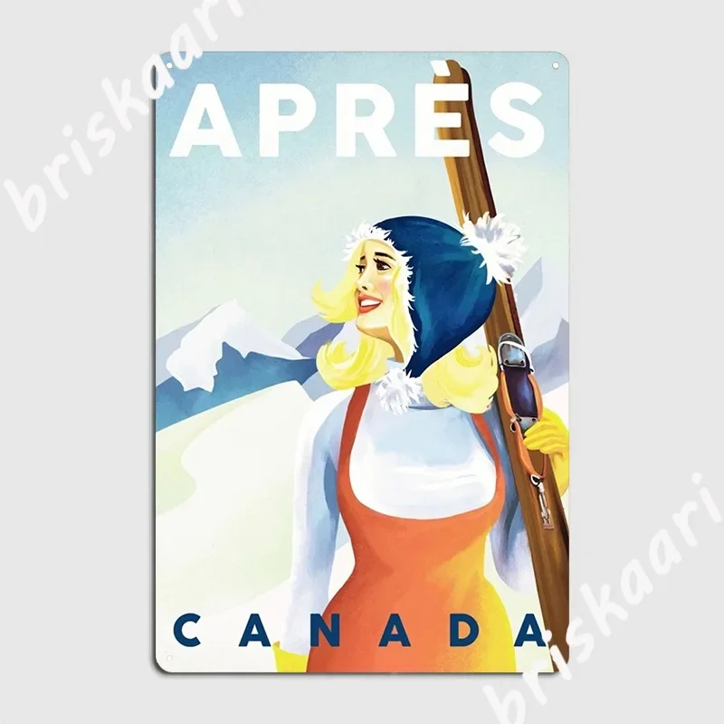 Apres Ski Canada Cool Vintage Pinup Girl Skiing Art Posters Poster Metal Plaque Create Wall Cave Plaques Tin Sign Poster