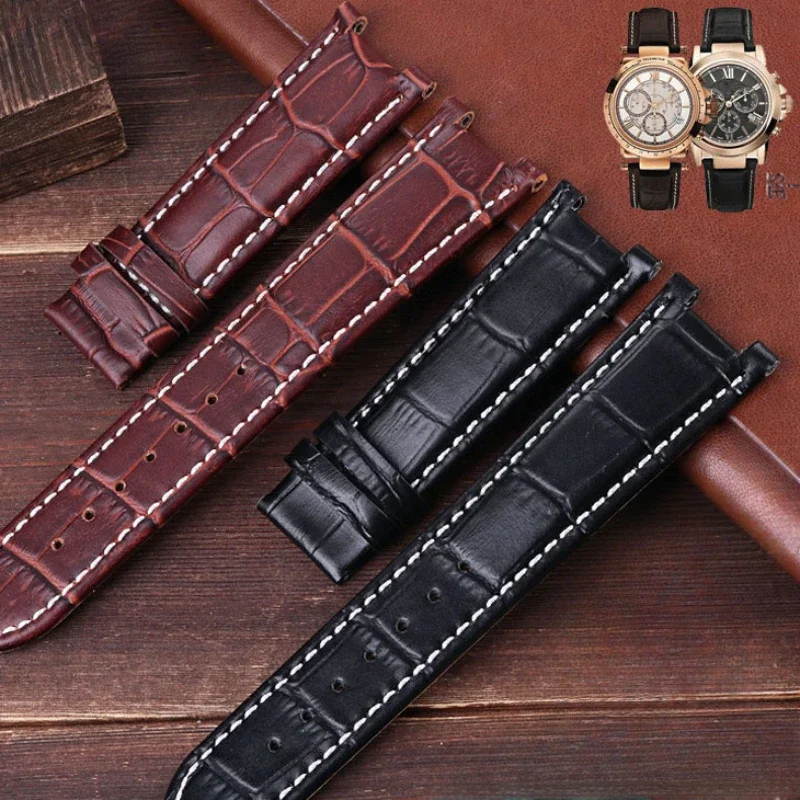 For Gucci Guess Cartier Pasa Men with Tool 20 22mm Watch Strap Bamboo Knot Pattern Concave Interface Genuine Leather Watchband