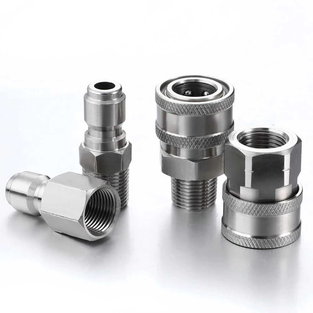 

4pcs Pressure Washer Quick Threaded Adapters Kit For wWater Hose Pumps Ball Valves Telescopic Tubes 1/4" 3/8" Connection Fitting