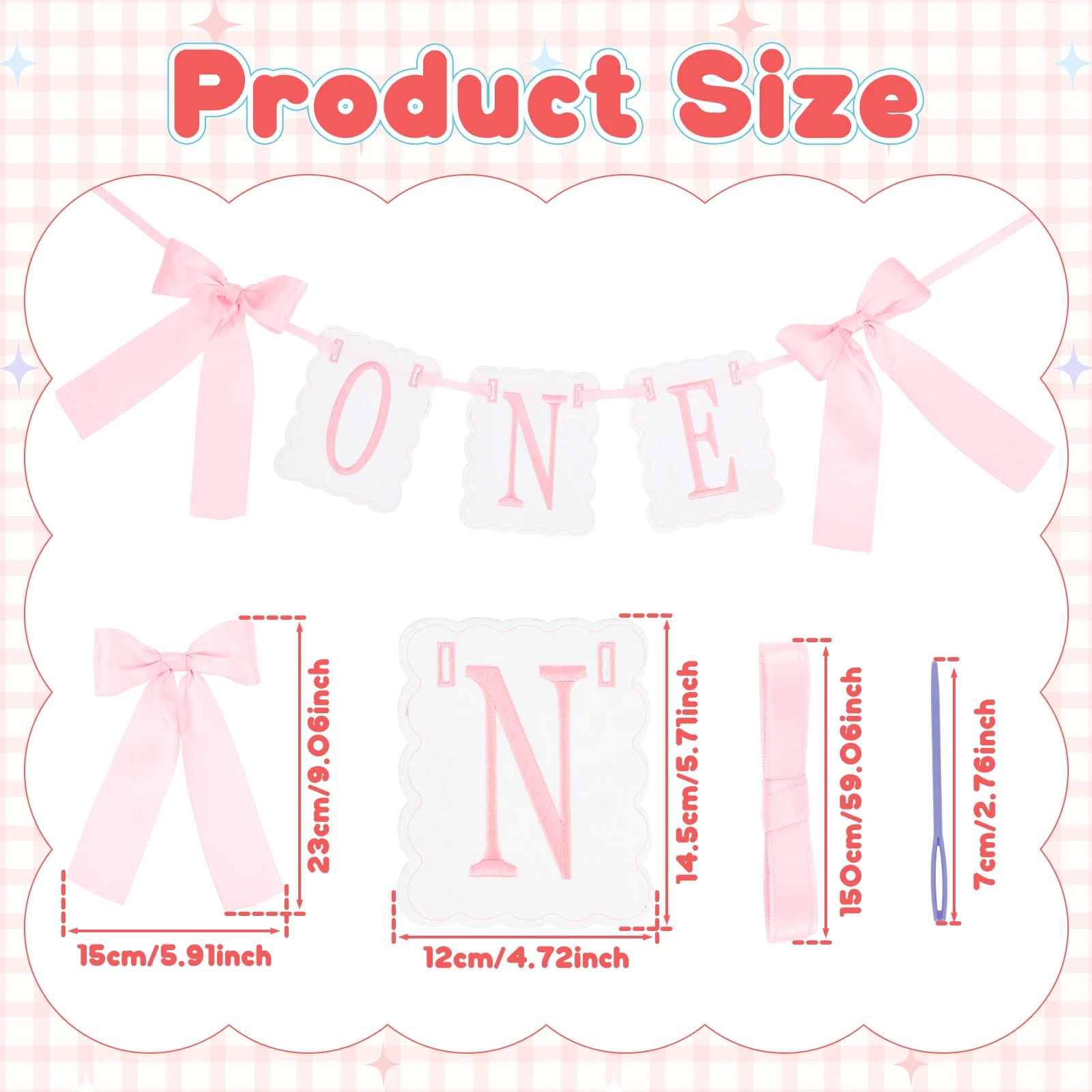 Embroidered 'ONE' Letters High Chair Banner Sweet Bow Themed 1st Birthday Party Banner Decor Scalloped High Chair Hanging Banner view 2