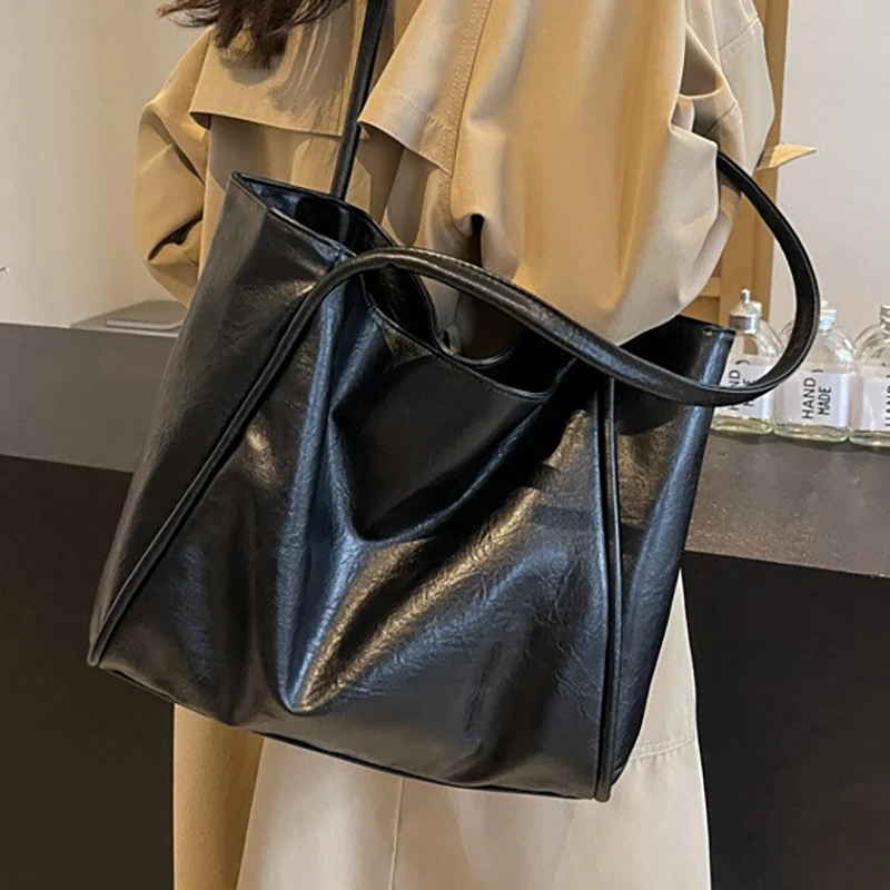 Commuting Big Bag for Women New Large Capacity Tote Bag Luxury Single Shoulder Bag Brown Soft Leather Bag