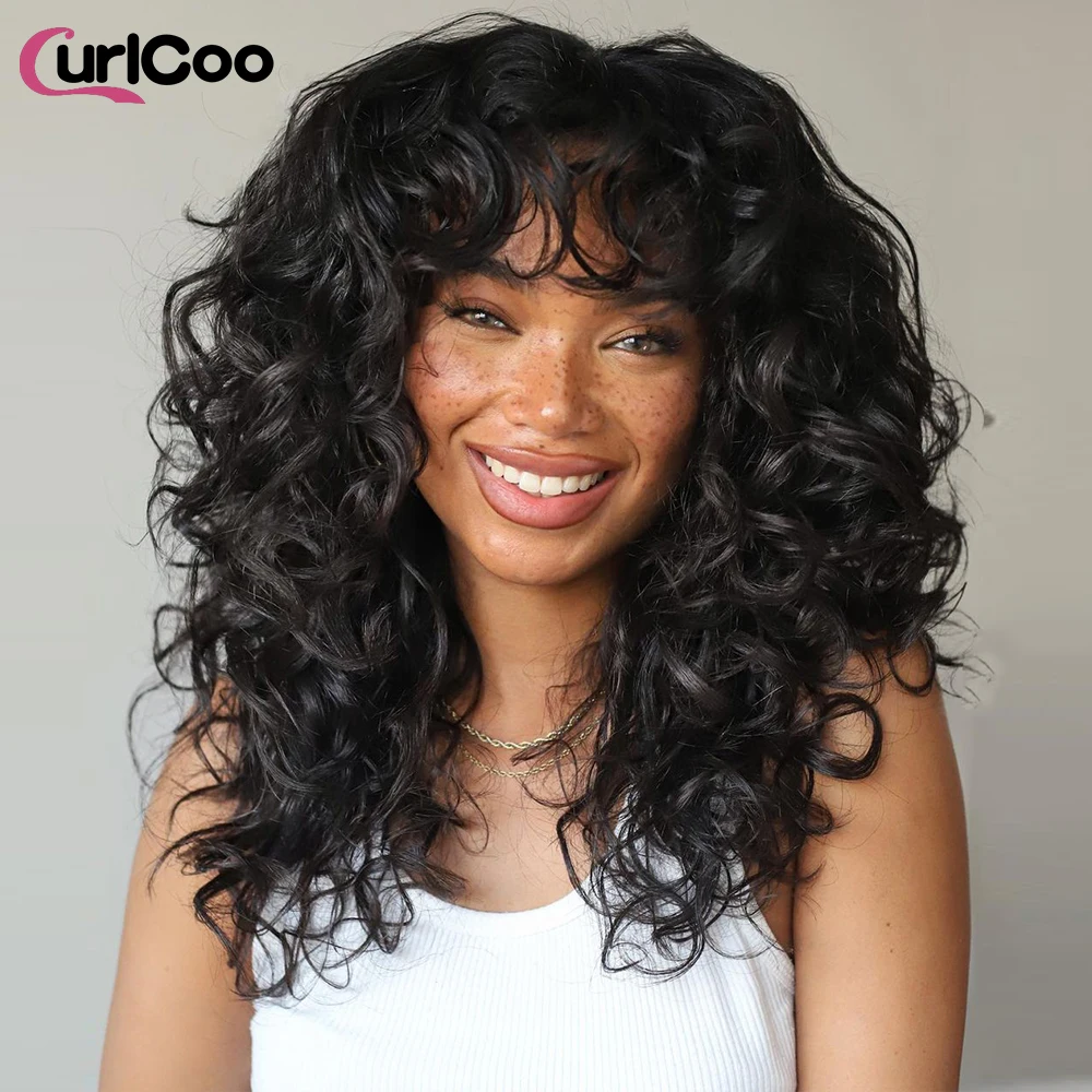 Black Curly Wigs for Women Long Curly Afro Wig with Bangs Big Bouncy Fluffy Synthetic Fiber Hair for Cosplay and Daily