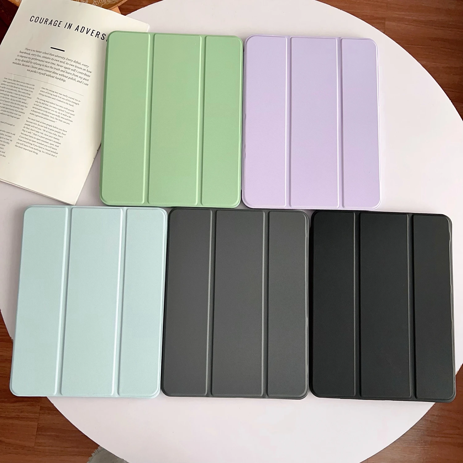 For iPad 5 6 7 8 9 10th Generation Case Air Pro 2024 MINI 3 4 Pro 11 12.9 13 inch Leather Cover Pen Holder Stand Oblique Texture