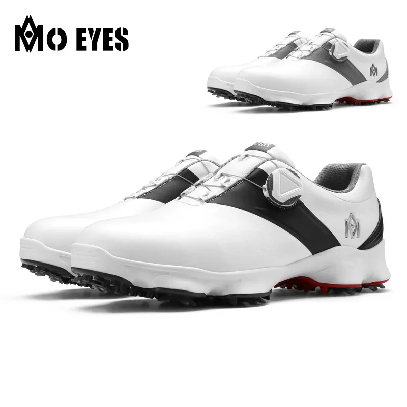 Men's golf shoes waterproof super fiber leather non slip detachable movable studs knobs laces