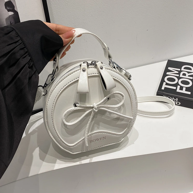 PU Zipper Fashion Small Round Bun Women\'s Shoulder Bags 2024 Versatile New Solid High Quality Sewing Thread Trend Crossbody Bag