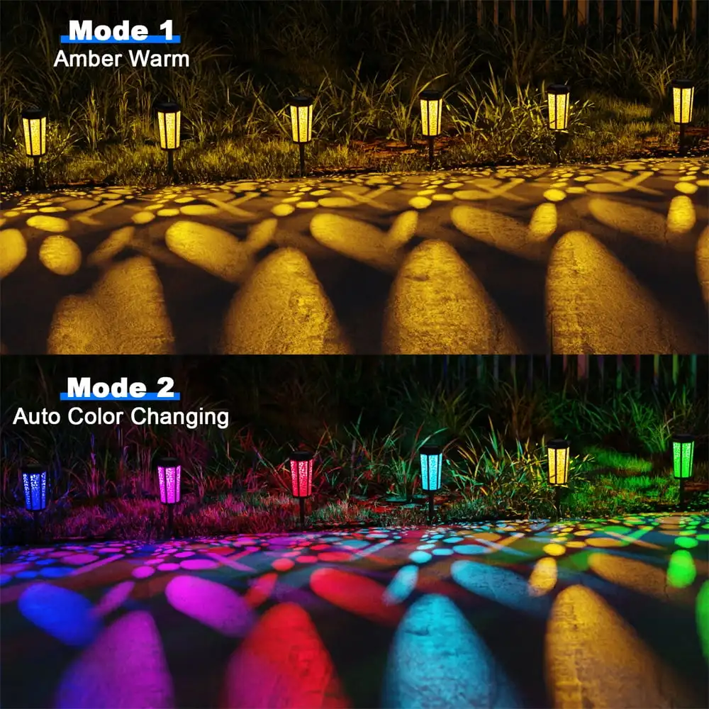 Imagem -02 - Waterproof Solar Garden Lights Mudança de Cor Branco Quente Caminho Paisagem Luz Decorativa para Pátio Quintal Gramado ao ar Livre