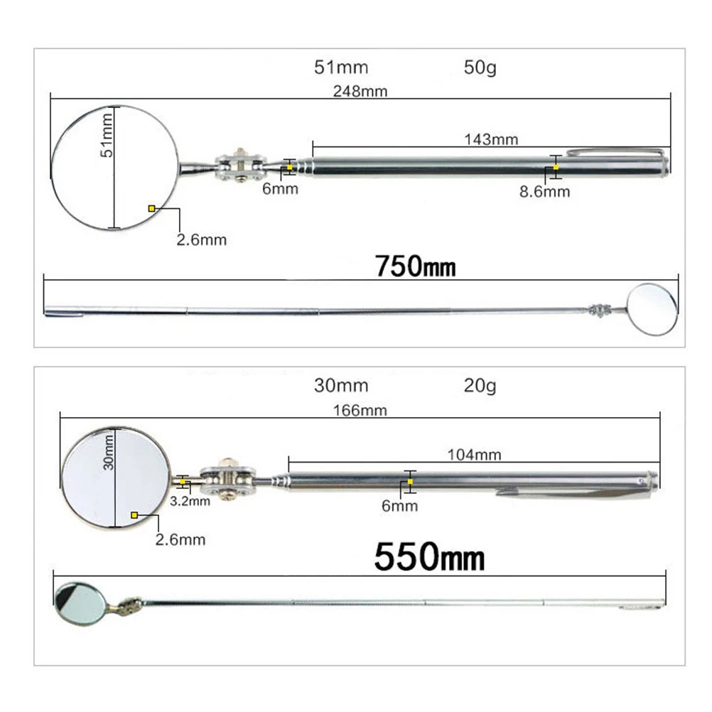 

50mm Folding Welding Chassis Inspection Mirror Telescopic Automotive Maintenance Reflector 360 Degree View Telescopic Reflector