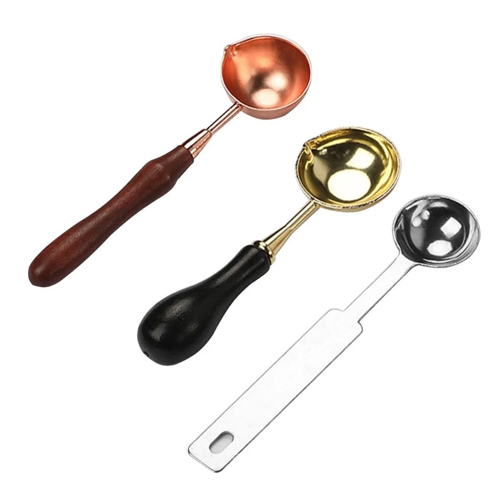 3Pcs Sealing Wax Spoon Set Stainless Steel Wooden Handle Metal Melting Tool for Wax Seal Embellishing Letters