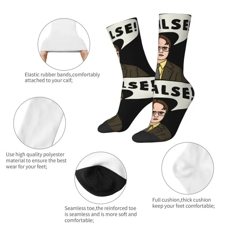 Dwight Schrute False Men's Crew Socks Unisex Fun The Office TV Happy Pattern Spring Summer Autumn Winter Dress Socks