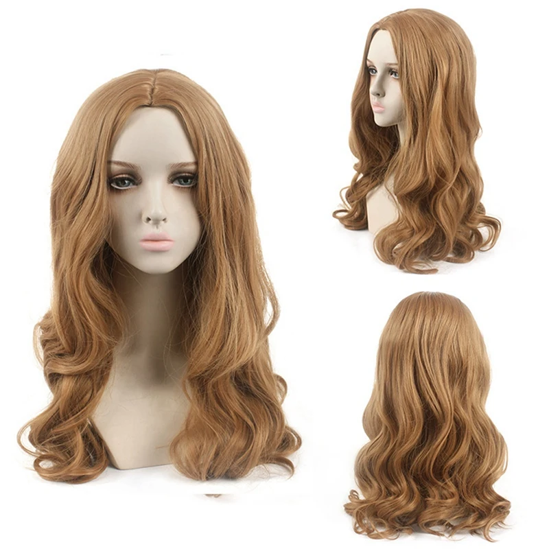 European And American Style Center-Parted Long Curly Hair Chemical Fiber Wig Meghan Cos Flaxen Wig, Easy To Use