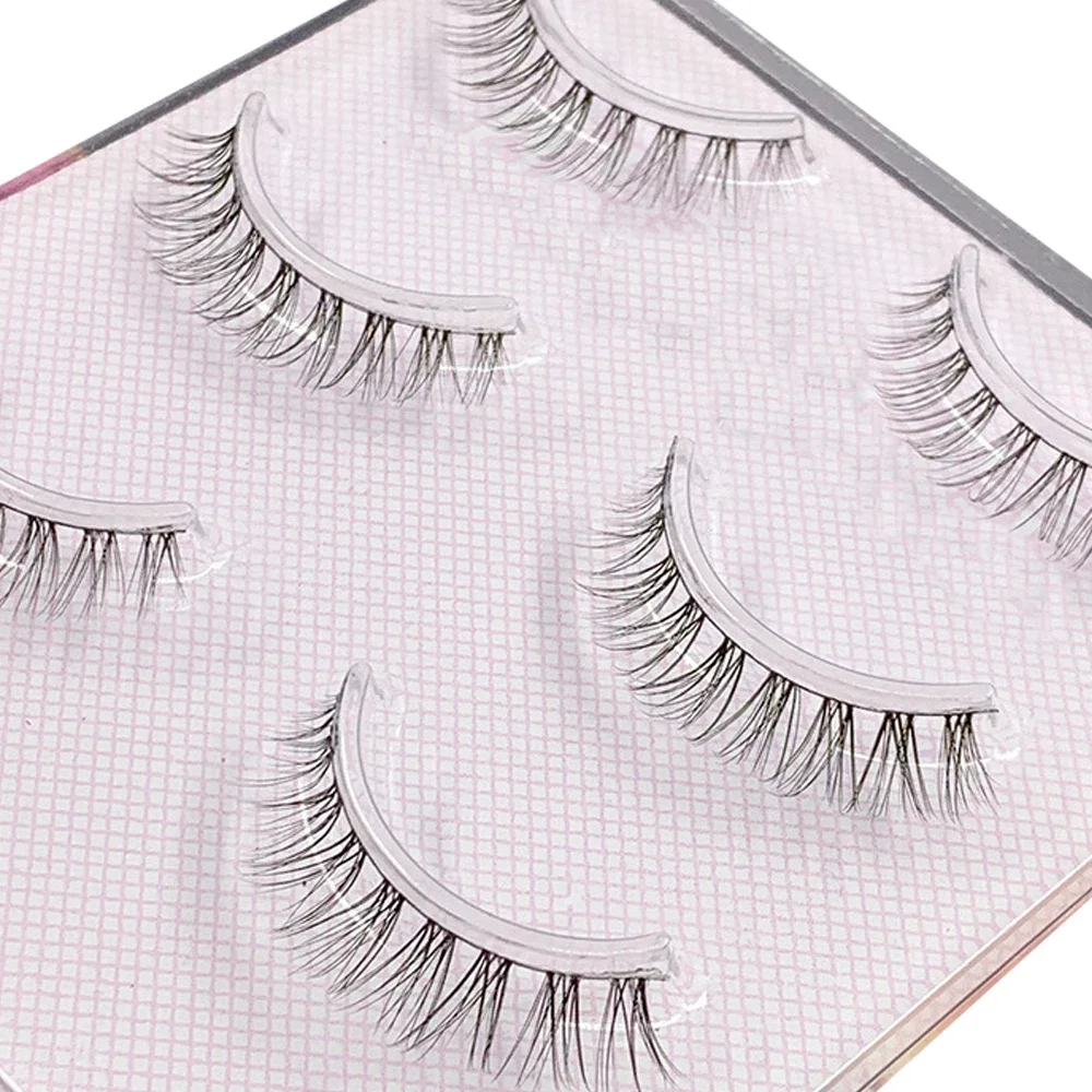 4D خيط القطن الرموش الصناعية الطبيعية اليدوية لينة شفافة الجذعية الرموش اليومية عارية ماكياج محاكاة رموش واقعية