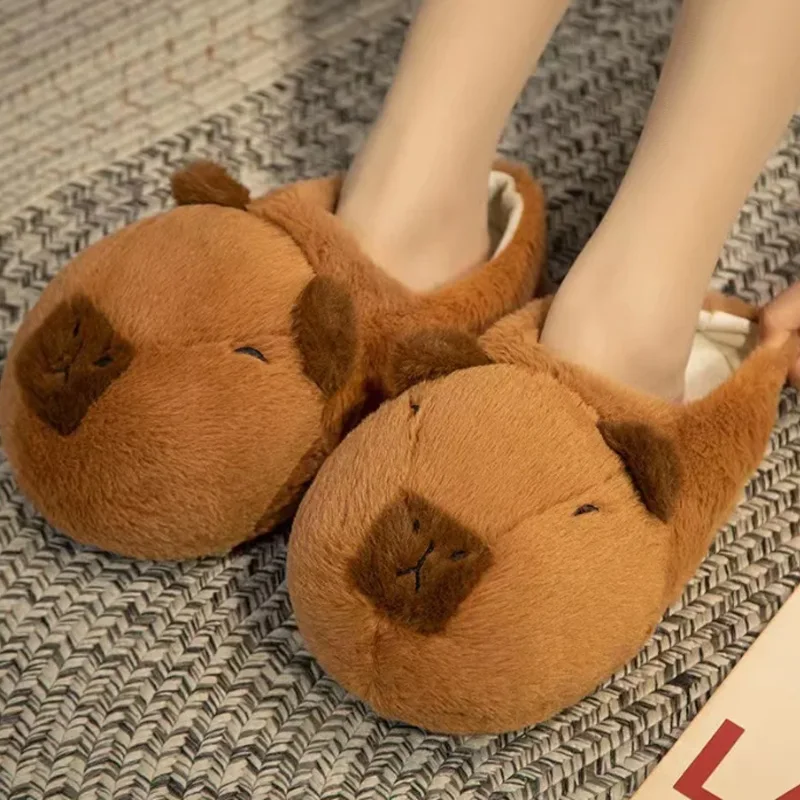 Cute Cartoon Capybara Cotton Slippers Half Wrap Heel Home Soft Non-slip Warm Breathable Indoor Plush Shoes Couple Slippers