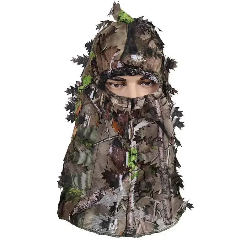 Masque facial en feuilles d'érable de CamSolomon, mesurillie imbibé, chapeau et gants de camouflage, capuche de chasse, équipement de sauna de pêche, 3D