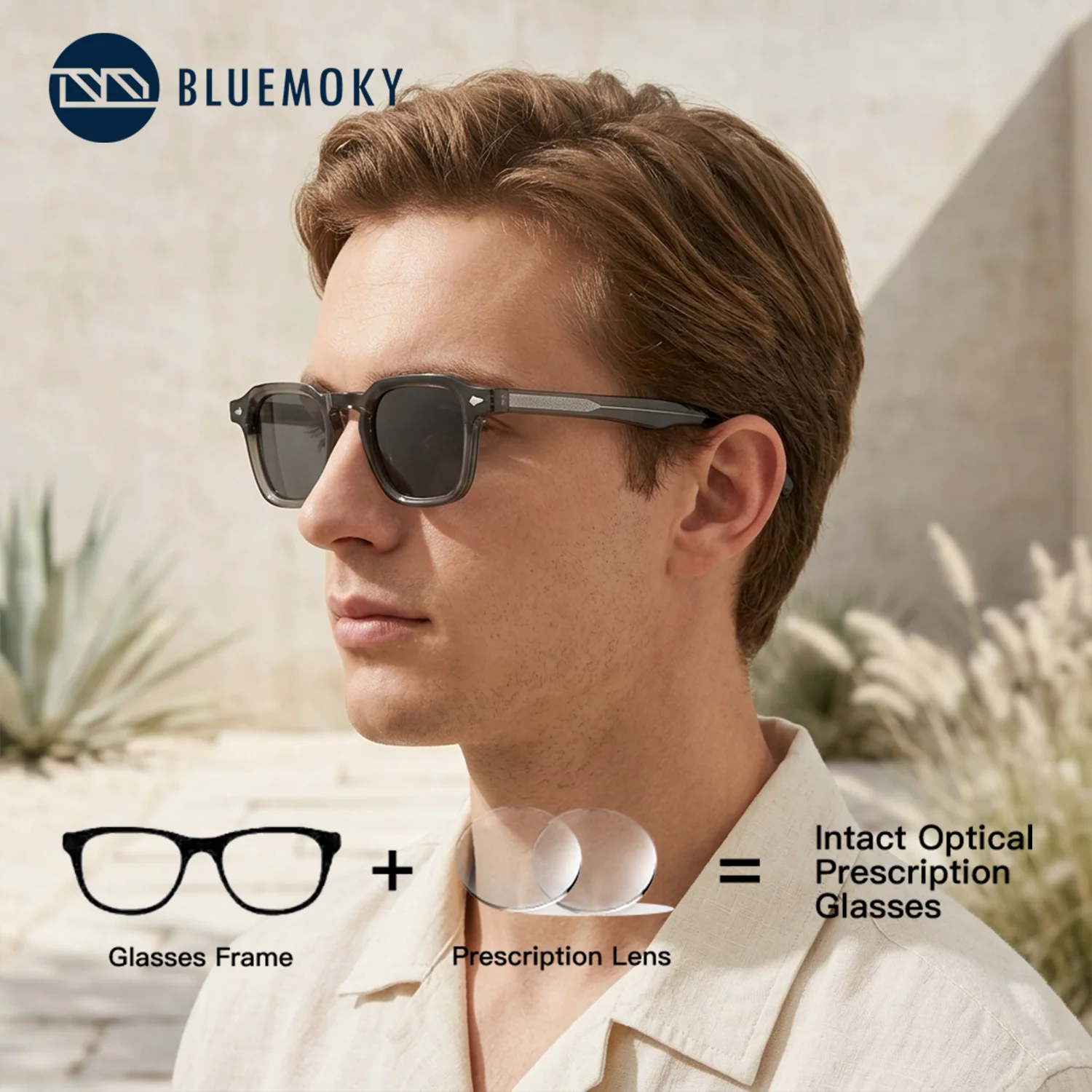 

BLUEMOKY Square Polarized Prescription Sunglasses Acetate Varifocal Eyeglasses Men UV400 Protection Summer sunscreen Sun Glasses