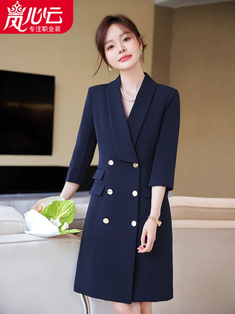 

Suit Skirt Women2024New Summer High-Grade Three-Quarter Sleeve Design Sense All-Matching Graceful Dress Coat Double Buckle