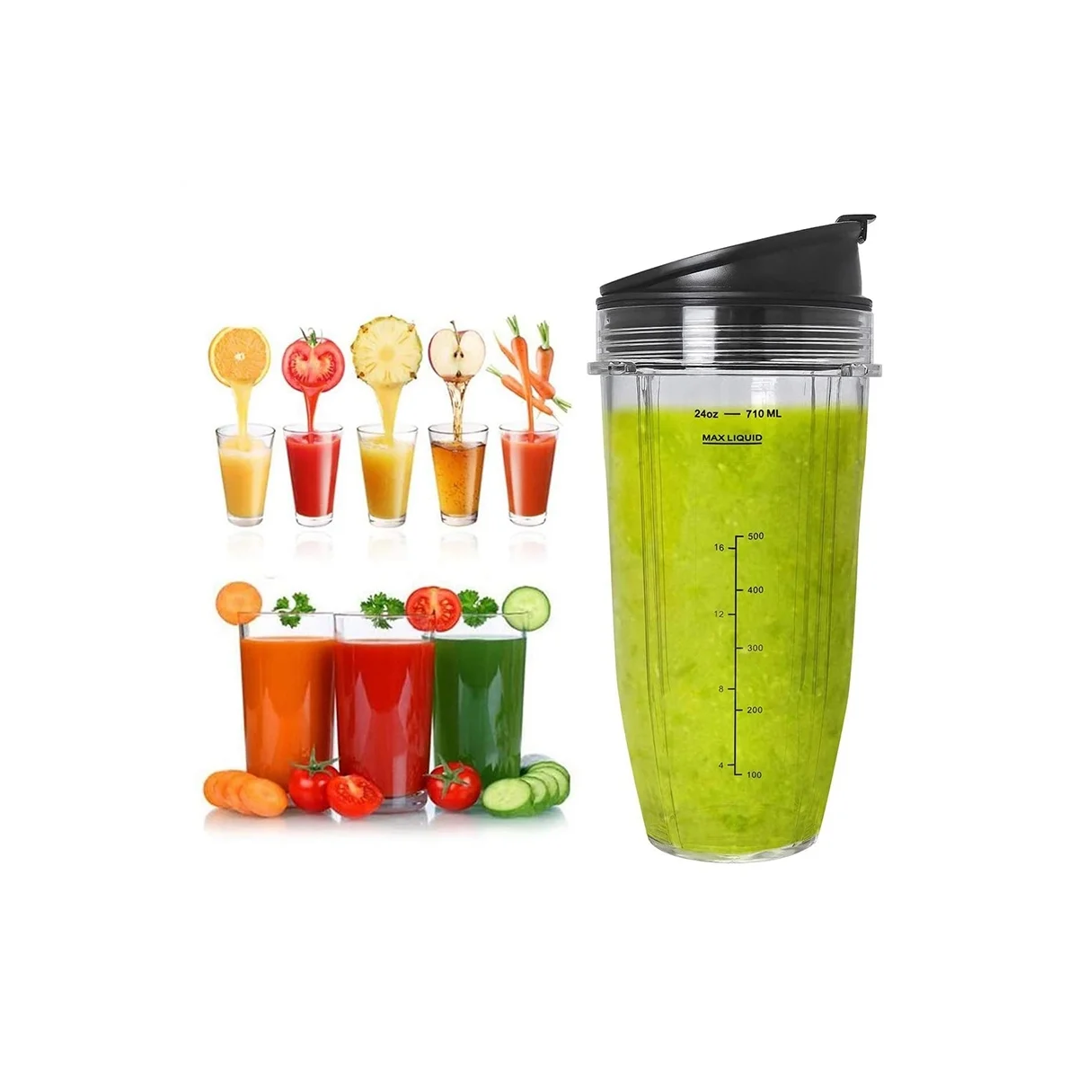 Hot New 2 Pack Replacement 24Oz Cup with Spout Lid for Nutri Ninja Auto IQ Series Blenders with BL450/BL454/BL456/BL480/BL481