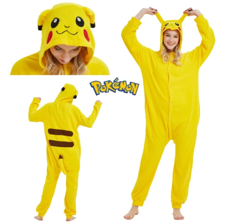 Pokemon Anime Pikachu pluszowy flanelowa piżama damski jednoczęściowy garnitur z długimi rękawami zimowy miękki ciepły męski ubrania domowe Casual