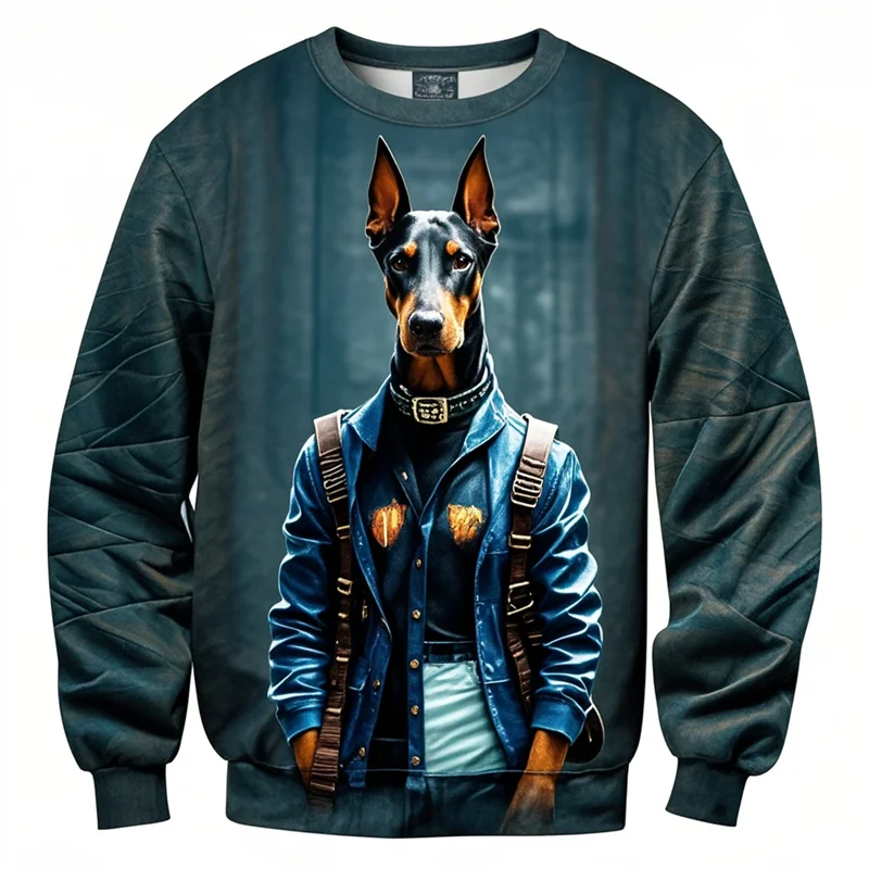 Sudaderas con estampado 3D de Dobermann para hombre, sudaderas con capucha de cuello redondo con estampado de animales geniales, ropa de moda para niños