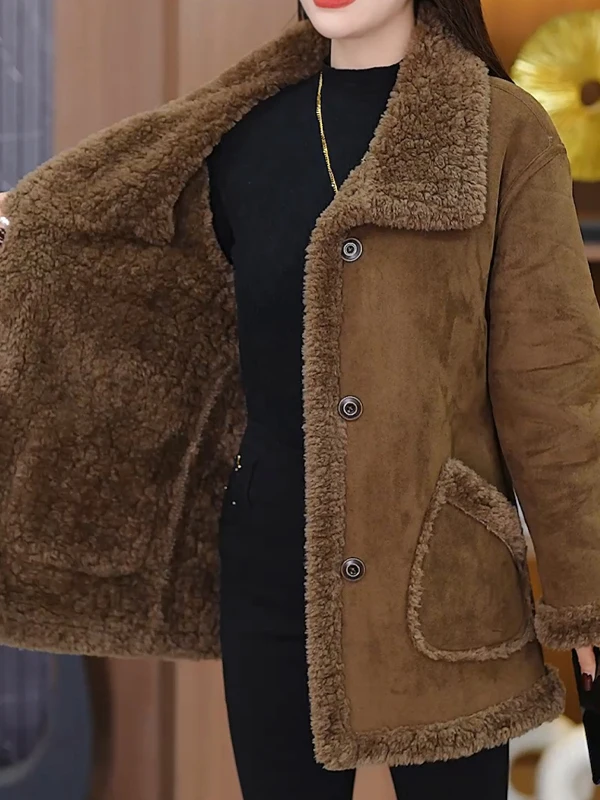 Cappotto integrato in pelliccia sintetica Thiened Caldo casual sciolto Sle Capispalla di media lunghezza per la mamma Cappotto invernale caldo da donna Sli