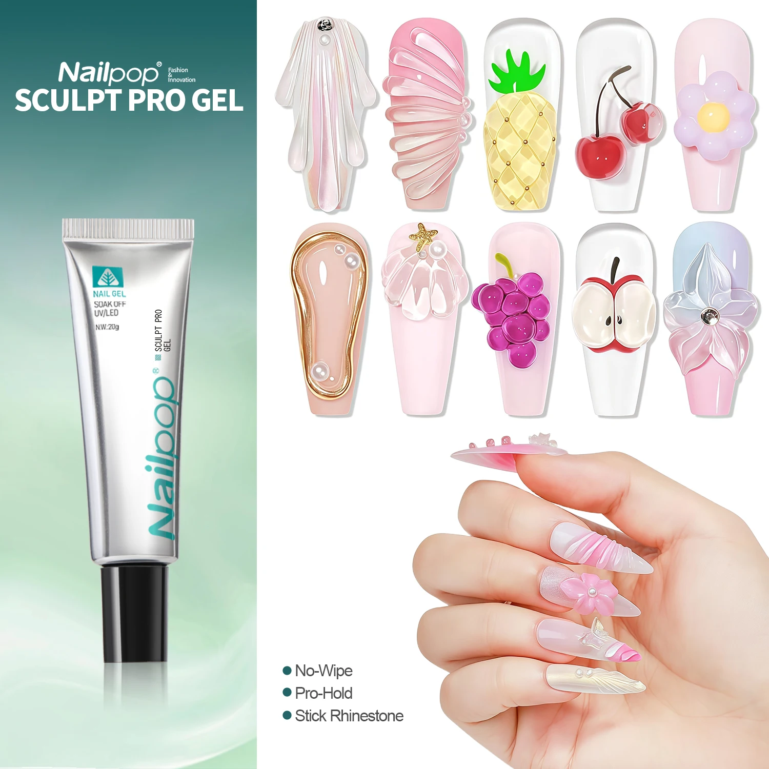 Nailpop Gel per scolpire professionale Adesivo trasparente con strass facile TPO/HEMA Gel gratuito per cura UV Qualità del salone per manicure creativa