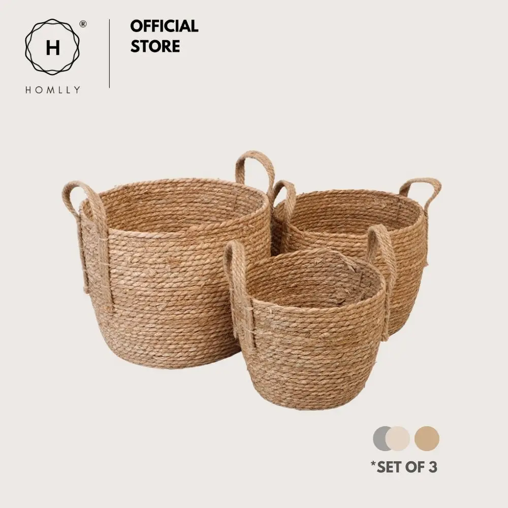 

Homlly Round Braided Seagrass Woven Toy Storage Laundry Basket with Jute Handles (Set of 3)