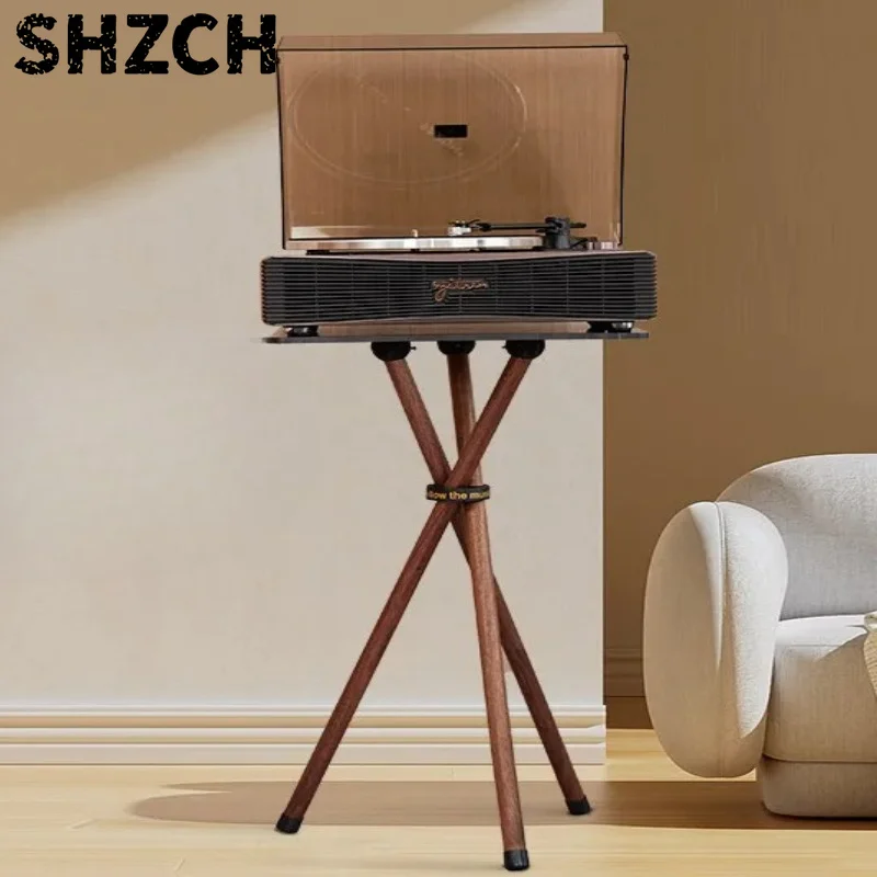 Solid Wood Turntable Stand with Record Storage Audio Rack for Vinyl Player, Floor Standing Speaker Shelf for Stereo, Mid-Century